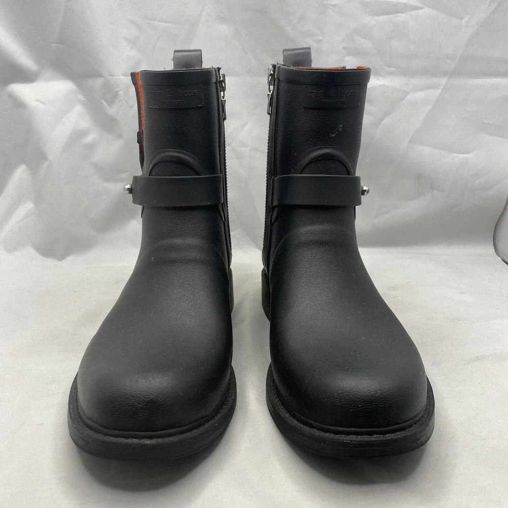 Rag & Bone New York Moto Rain Boots Black Rubber Size 37 EUR /Womens 7 US *READ - Picture 3 of 10
